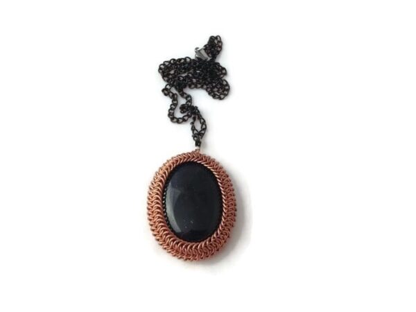 Wrapped Goldstone Chainmaille Pendant by Destai